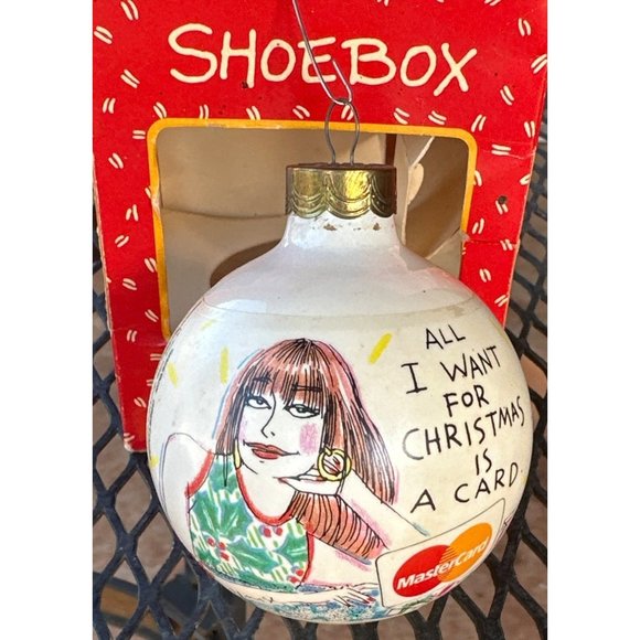Vintage 1992 Hallmark Cards Mastercard All I Want For Christmas Glass Ornament - Picture 1 of 12